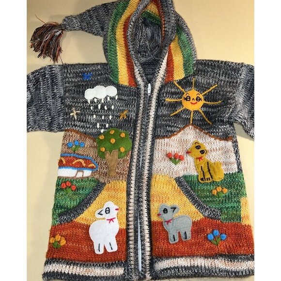 Sweater Peruvian Peru Hooded Child Boy Or Girl Zipper size 6 - Picture 9 of 16